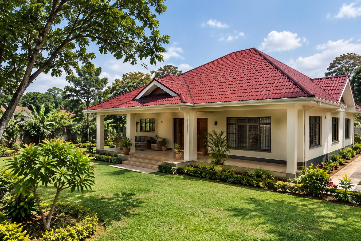 Illustrative Kenyan home with a red tile-profile roof